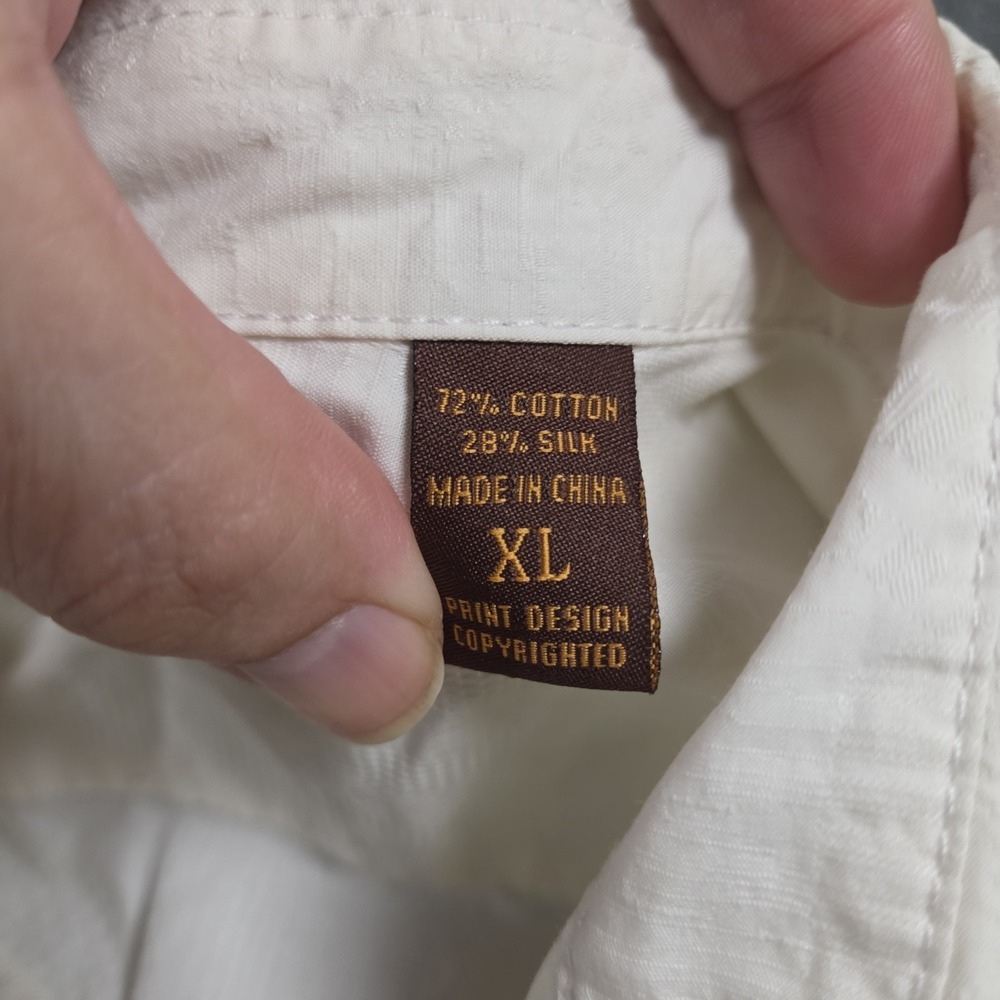 Tori Richard Shirt Mens XL Cream Silk Cotton Jacquard Geometric Short Sleeve - Picture 3 of 7
